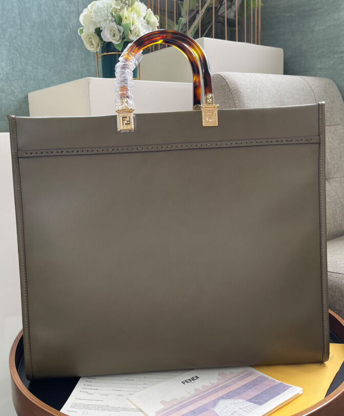 Fendi Sunshine Shopper Leather Handbag 8BH372 Grey